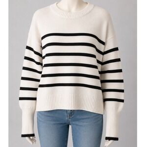 Philosophy Womens Sweater White Black Striped Nautical Knit XL